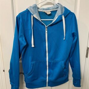 Empyre Blue Zip-Up Tech Fleece Hoodie with Striped Hood